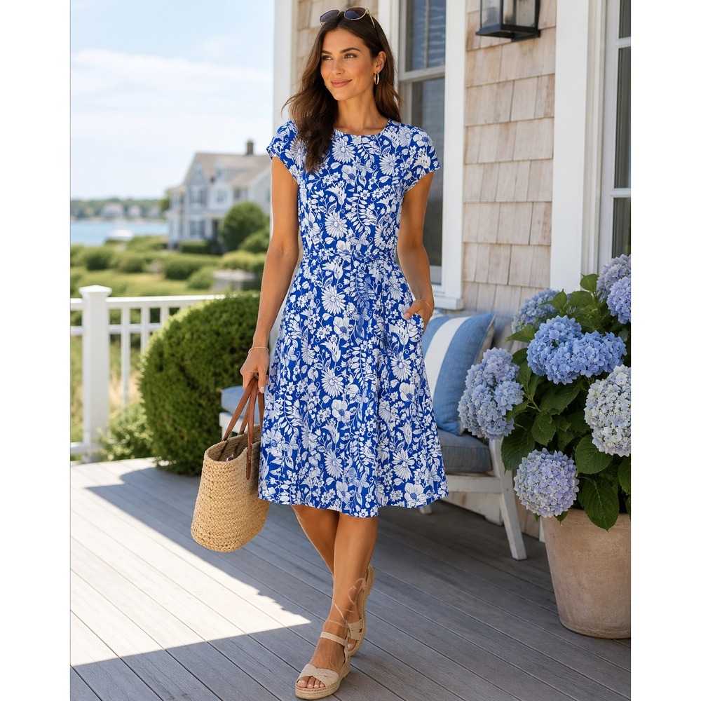 Boden Blue and White Floral Midi Dress